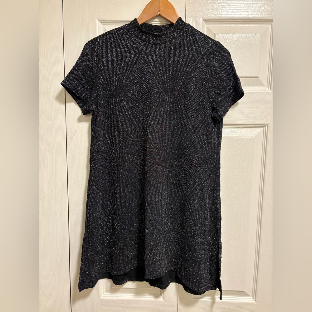 Mock neck sparkly ribbed mini dress